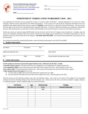 Independent Verification Worksheet 2010-2011