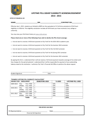 Lifetime Pell Grant Eligibility Acknowledgement