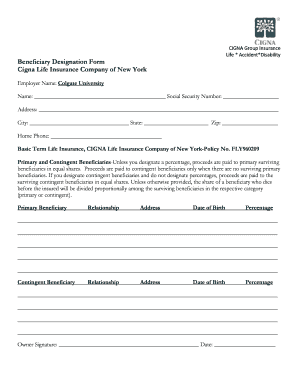 CIGNA Life Insurance Beneficiary Designation Form