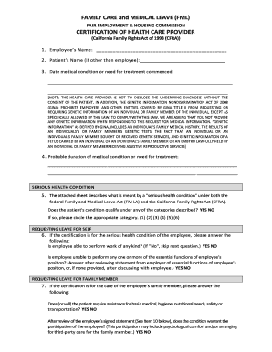 California Family Rights Act Certification of Health Care Provider