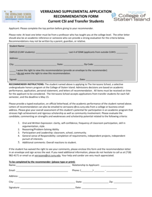 Verrazano Recommendation Form for Current CSI and Transfer ... - csi cuny