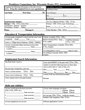 Wisconsin Works (W2) Assessment Form