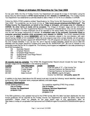 Fillable Online Village of Arlington W2 Reporting for Tax Year 2009 ...