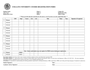 Colgate University Course Registration Form