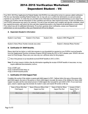 2014–2015 Verification Worksheet