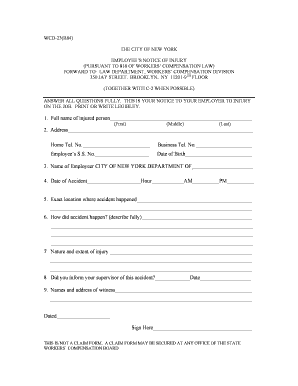 Employee’s Notice of Injury Form