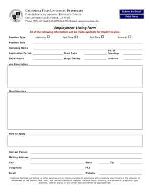 California State University Employment Listing Form