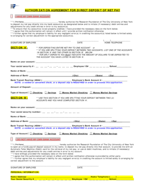 Authorization Agreement for Direct Deposit of Net Pay