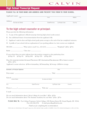 High School Transcript Request Form