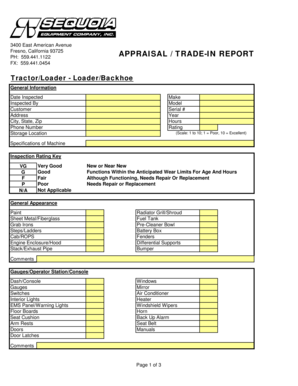 Tractor Loader Appraisal Trade-In Report