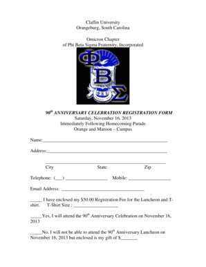 Fillable Online claflin Homecoming 2013 Phi Beta Sigma Anniversary ...
