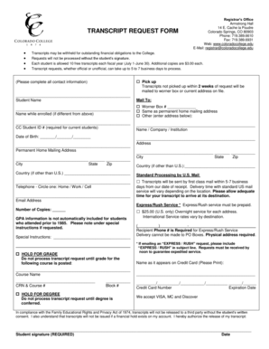 Colorado College Transcript Request Form