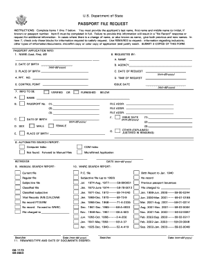 US Passport File Request Form