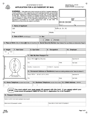 US Passport Application by Mail
