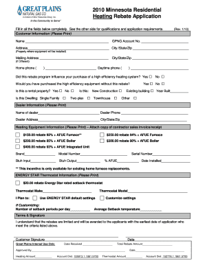 2010 Minnesota Heating Rebate Application