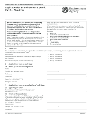 Form EPA: Application for an Environmental Permit – Part A
