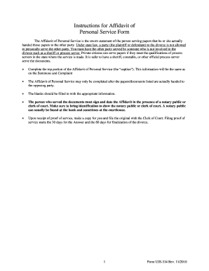 Affidavit of Personal Service Form