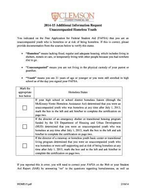 Unaccompanied Homeless Youth Verification Form