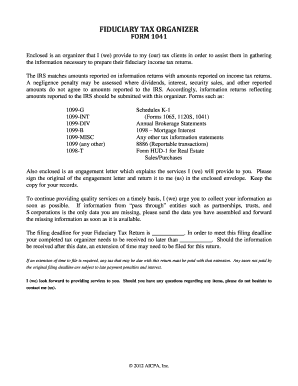 Fiduciary Tax Organizer Form 1041
