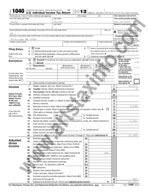 US Individual Income Tax Return Form 1040 2013