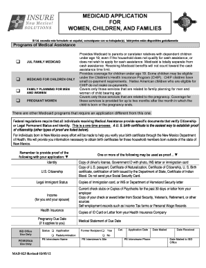 Medicaid Application for Women, Children, and Families