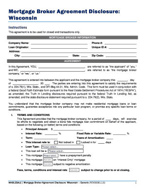 Wisconsin Mortgage Broker Agreement