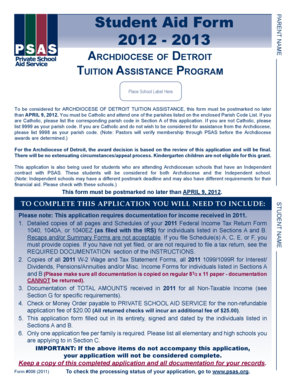 Archdiocese of Detroit Tuition Assistance Form