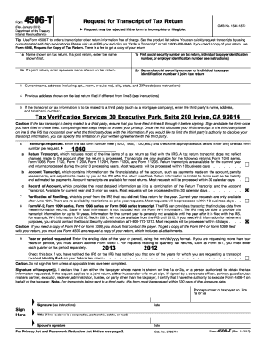 IRS Form 4506-T Request for Transcript of Tax Return