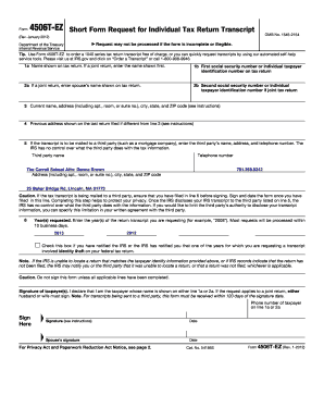 IRS Form 4506T-EZ Request for Individual Tax Return Transcript