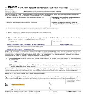 Form 4506T-EZ Request for Individual Tax Return Transcript