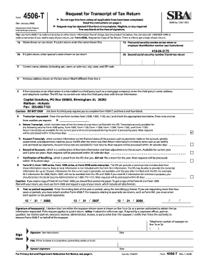 IRS Form 4506-T Request for Transcript of Tax Return