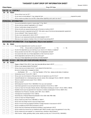 Tax Client Drop Off Information Sheet