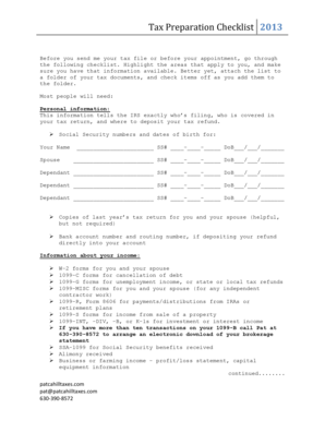 Tax Preparation Checklist 2013