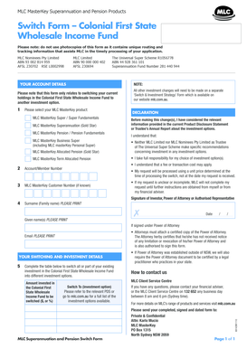MLC Superannuation and Pension Switch Form