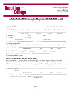 I-20 Certificate of Eligibility Application