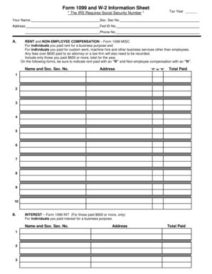 IRS Form 1099 and W-2 Information Sheet