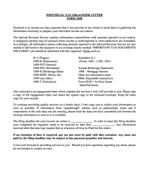 Individual Tax Organizer Form 1040