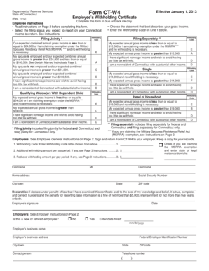 11/12) Effective January 1, 2013 Form CT-W4 Employee s Withholding Certi