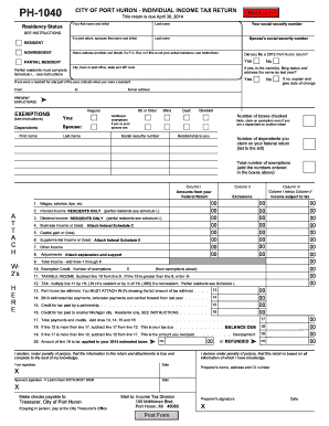 City of Port Huron Individual Income Tax Return