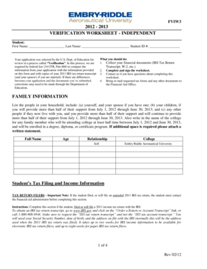 FVIW3 Verification Worksheet