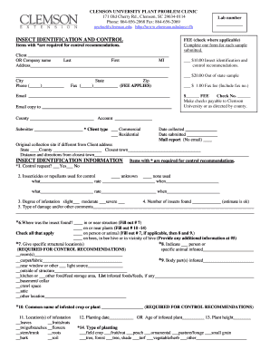 Clemson University Insect Identification Form