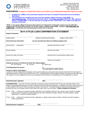 2014-15 PLUS Loan Confirmation Statement