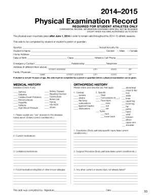 Student Athlete Physical Examination Record