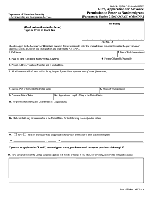 I-192 Application for Advance Permission to Enter US