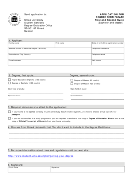 Umeå University Degree Certificate Application