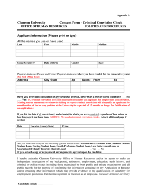 Clemson University Criminal Conviction Check Consent Form