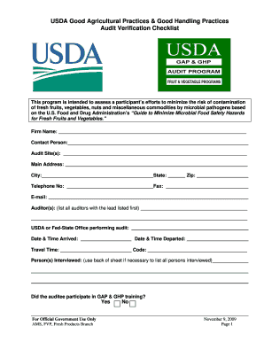 USDA GAP & GHP Audit Verification Checklist