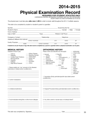 Student Athlete Physical Examination Record
