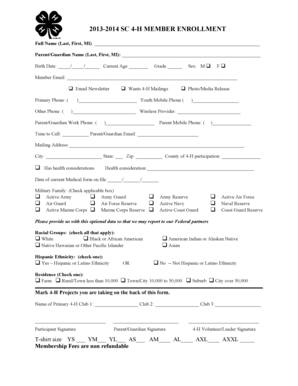 2013-2014 SC 4-H Member Enrollment Form