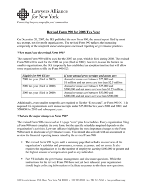 Revised Form 990 for 2008 Tax Year